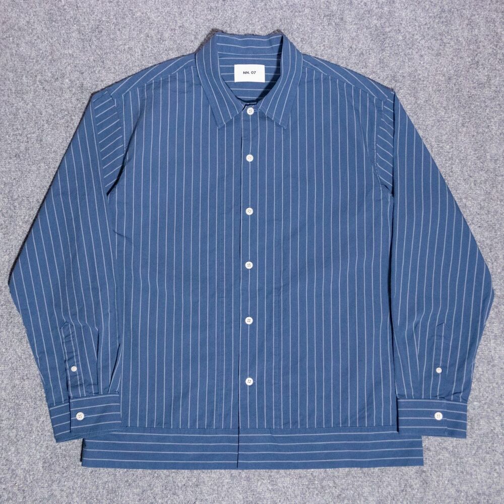 NN.07 Reed Striped Overshirt Shacket Men's Large Blue Pockets No Nationality